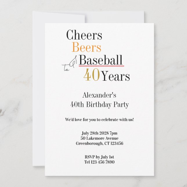 Invitation Soirées de baseball et bières 40ème anniversaire (Devant)
