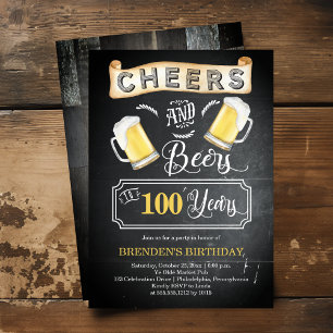 Invitation Soirées et bières à 100 ans fête d'anniversaire