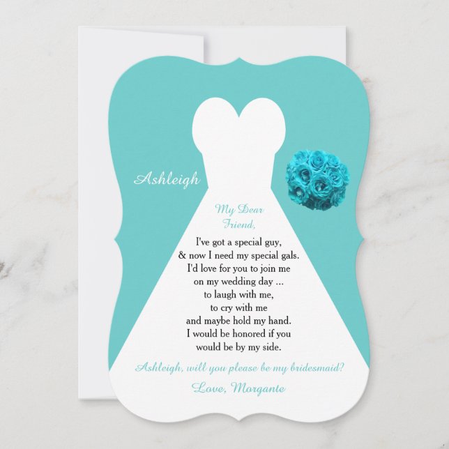 Invitation Sois ma servante Mariage habillée sur Aqua (Devant)