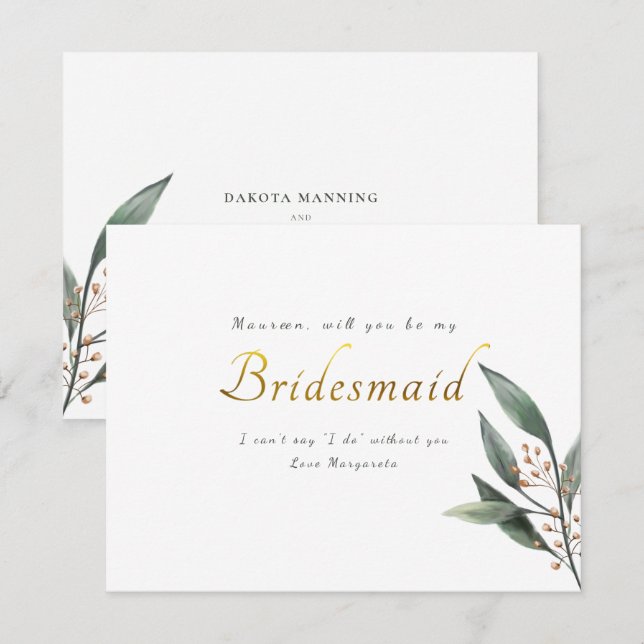 Invitation Sois mon servante d'honneur eucalyptus feuille d'o (Devant / Derrière)