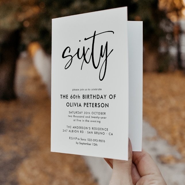 Invitation Soixante | 60e Anniversaire Noir & Blanc Plié (Créateur téléchargé)