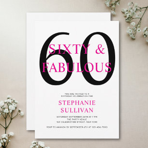 Invitation Soixante ans et Fabuleux Rose et Noir Fête d'anniv