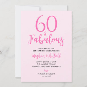 Invitation Soixante ans et Fabuleux Rose Pâle Fête d'annivers