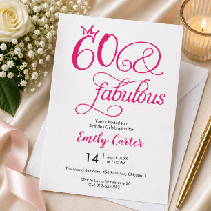 Invitation Soixante ans et Fabuleux Texte Rose 60e Anniversai