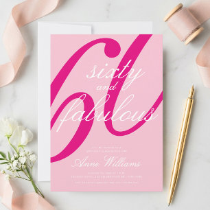 Invitation Soixante ans et Fabuleux Texte Rose pour une fête 