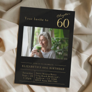 Invitation Soixante Black Gold 60th Birthday Party Photo