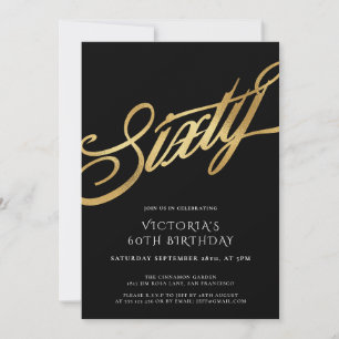 Invitation Soixante Black Gold Typographie 60e anniversaire