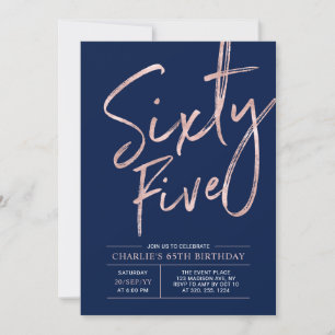 Invitation Soixante-cinq   Rose Gold & Navy 65e anniversaire