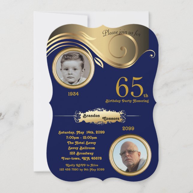 Invitation soixante-cinquième, âge d'homme d'anniversaire, (Devant)