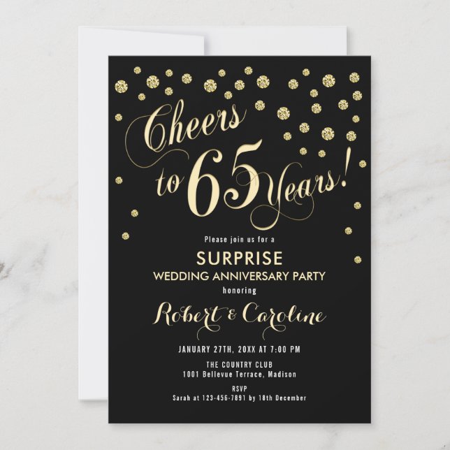 Invitation Soixante-cinquième anniversaire de mariage - Noir  (Devant)