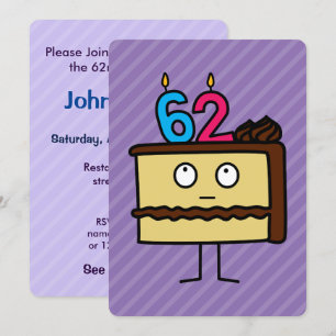 Invitation soixante-deuxième Gâteau d'anniversaire avec des