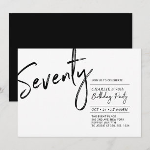 Invitation Soixante-Dix   Black & White Modern 70th Birthday 