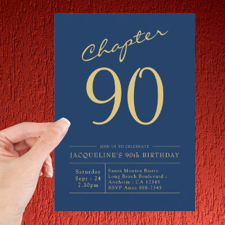 Invitation Soixante-dix Blue Gold 90e fête d'anniversaire