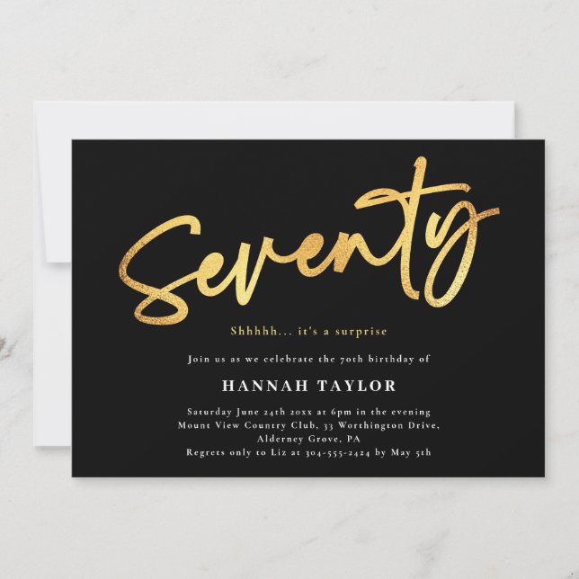 Invitation Soixante-dix élégants Black Gold moderne 70e anniv (Devant)