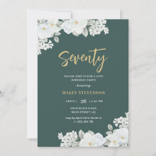 Invitation Soixante-dix Emerald Green & Gold White Florthday