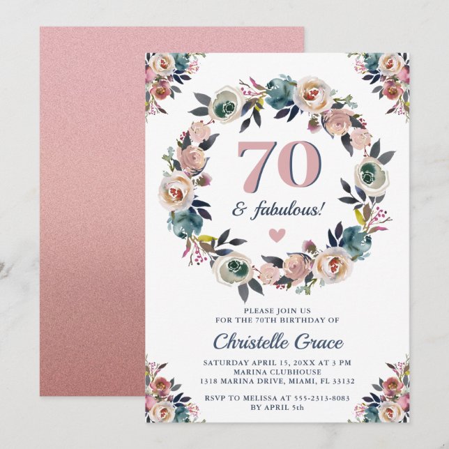 Invitation Soixante-dix et fabuleux Chic Lady 70e fête d'anni (Devant / Derrière)