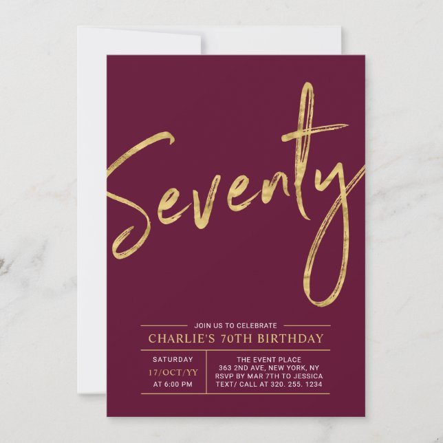 Invitation Soixante-Dix | Gold & Burgundy Red 70th Birthday P (Devant)