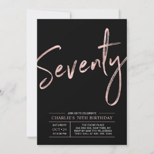 Invitation Soixante-dix Rose Gold & Black 70th Anniversaire
