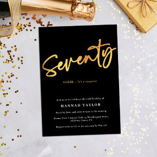 Invitation Soixante-dix Simple Elegant Black Gold 70e anniver
