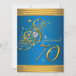 Invitation Soixante-dixième anniversaire Aqua Bleu et Or