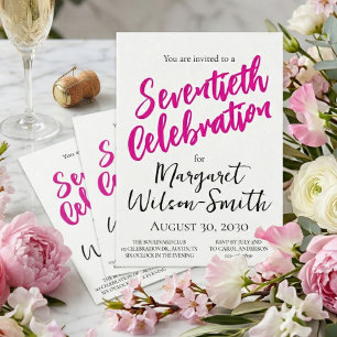 Invitation Soixante-dixième Anniversaire Écriture Rose Annive