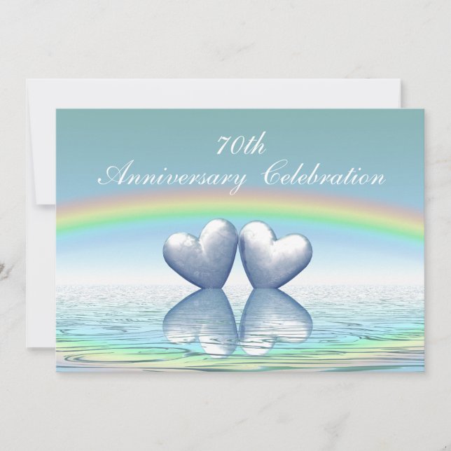 Invitation soixante-dixième Coeurs de platine d'anniversaire (Devant)