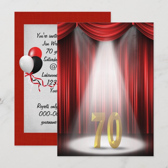 Invitation Soixante-dixième fête d'anniversaire sous les proj (Devant / Derrière)
