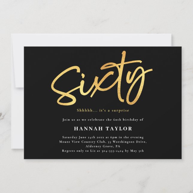 Invitation Soixante Elegant Simple Black Gold 60e Anniversair (Devant)