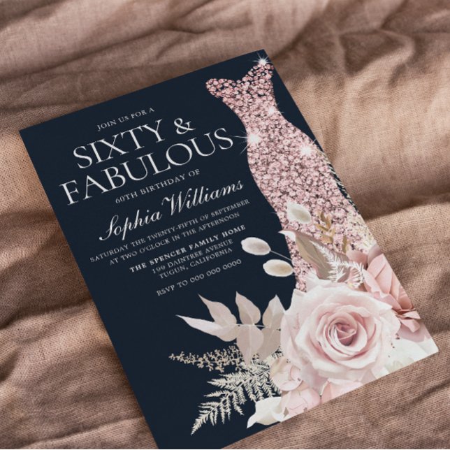 Invitation Soixante et fabuleux ! Dusty Rose Floral 60e anniv (Créateur téléchargé)