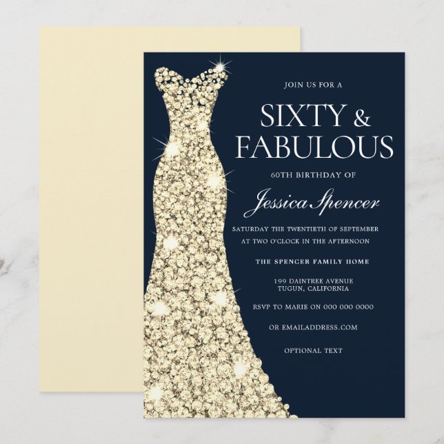 Invitation Soixante et fabuleux ! ! Robe d'or Gown 60e annive (Devant / Derrière)