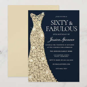Invitation Soixante et fabuleux ! ! Robe d'or Gown 60e annive