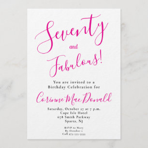 Invitation Soixante et merveilleux texte rose pour une fête d