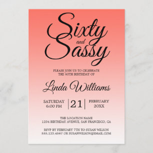 Invitation Soixante et Sassy Corail Ombre 60e Anniversaire