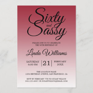 Invitation Soixante et Sassy Écarlate Rouge 60e Anniversaire