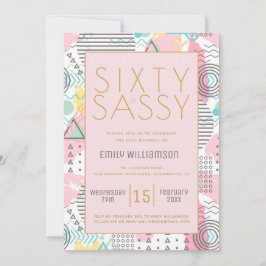 Invitation Soixante et Sassy Pink Retro 60e fête d'anniversai