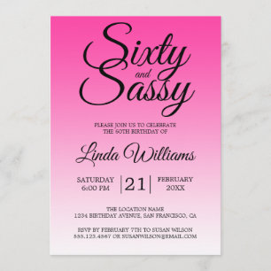 Invitation Soixante et Sassy Rose Chaud Ombré 60e Anniversair