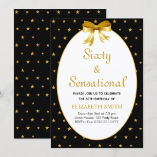 Invitation Soixante et sensationnelle avec étoiles dorées