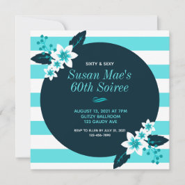 Invitation Soixante et sexy Turquoise blanc 60e fête d'annive