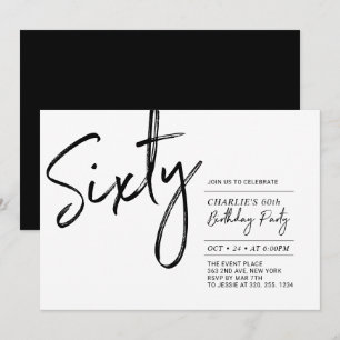 Invitation Soixante   Fête d'anniversaire 60 ans moderne noir