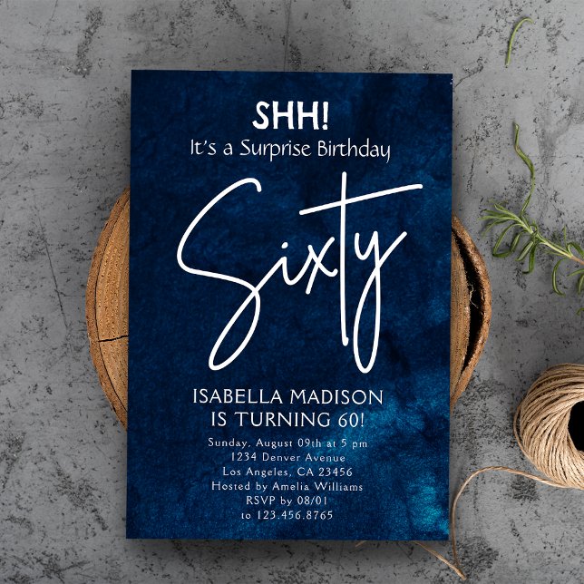 Invitation Soixante | Navy Blue 60th Birthday Surprise Party (Sixty | Navy Blue 50th Birthday Surprise Party Invitation
)