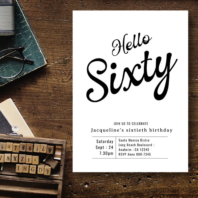Invitation Soixante noir blanc moderne 60e anniversaire Invit (Créateur téléchargé)