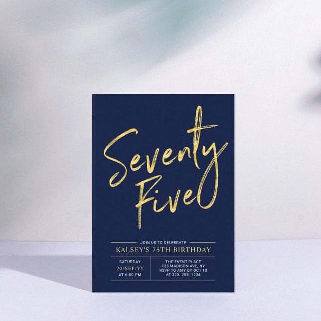 Invitation Soixante-Quinze | Gold & Navy Blue 75e anniversair (Créateur téléchargé)