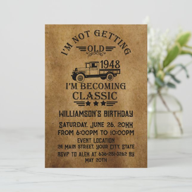 Invitation Soixante-quinze vintage 75e anniversaire (Debout devant)