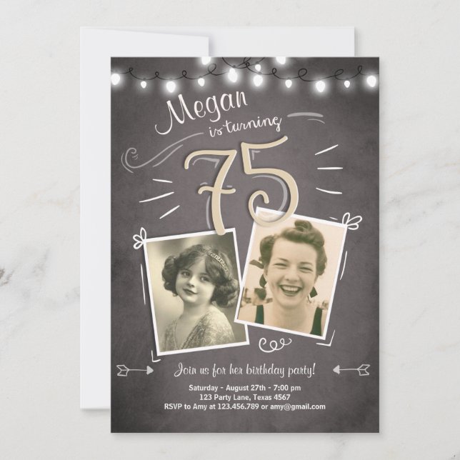 Invitation soixante-quinzième Anniversaire adulte vintage (Devant)