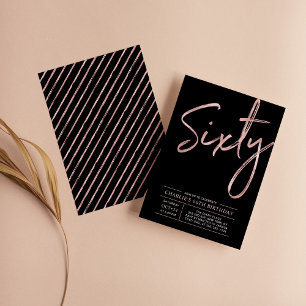 Invitation Soixante   Rose Gold & Black 60th Birthday Party