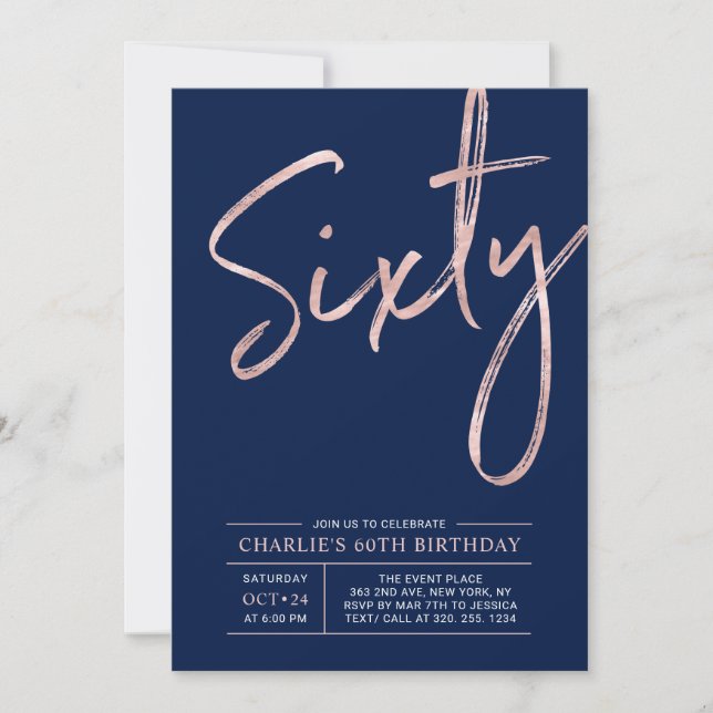 Invitation Soixante | Rose moderne Gold 60th Birthday Party (Devant)