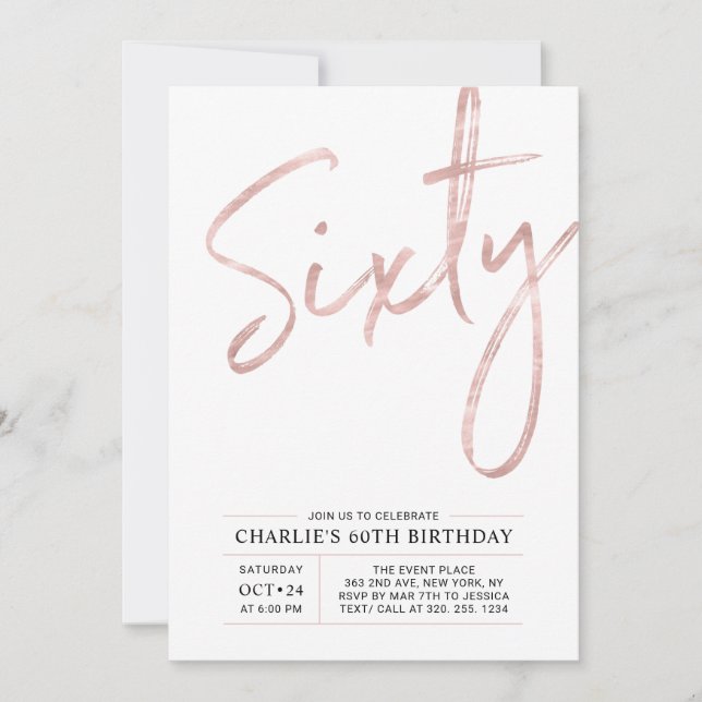 Invitation Soixante | Rose moderne Gold 60th Birthday Party (Devant)