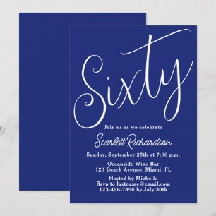 Invitation Soixante Script moderne Marine Bleu 60e fête d'ann