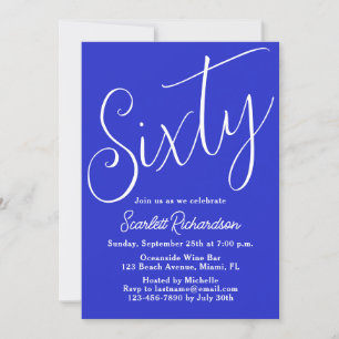 Invitation Soixante Script moderne Royal Blue 60e fête d'anni