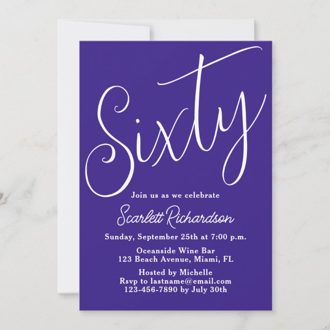 Invitation Soixante Script moderne violet 60e anniversaire (Devant)